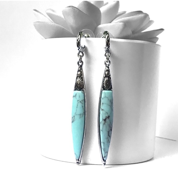 Blossom Boutique Jewelry - 1 LEFT! Handmade Marquis Dangle Turquoise Stone Hoop Lightweight Earrings